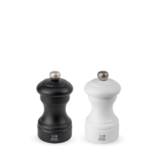 Peugeot Bistro Duo Of Manual Salt and Pepper Mills, Beech Wood, Black and White, 10 cm