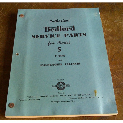 Genuine Bedford Model S 7 TON Service Parts Book (1954)