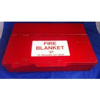 British Army / NATO wall mounted Field Kitchen FIRE Blanket Tin Box c/w Blanket